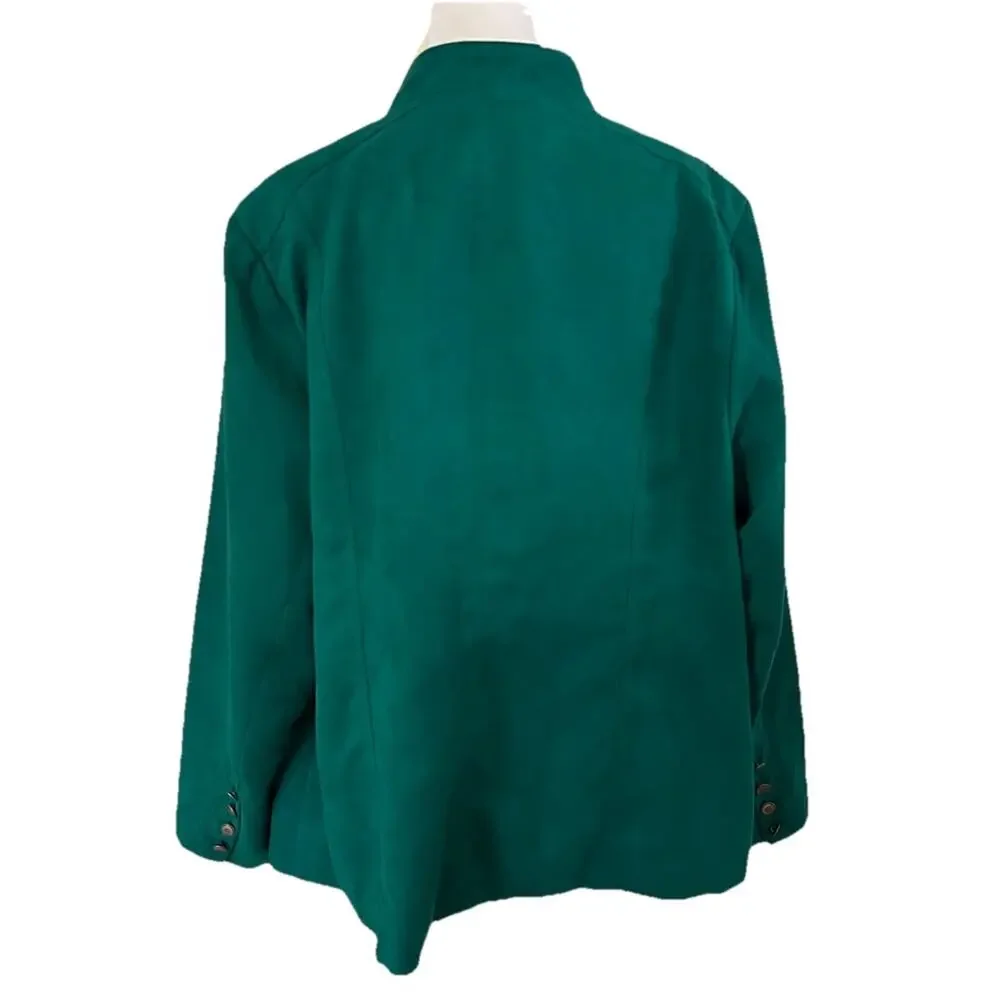 VTG 80s faux suede Coat Emerald Green Jacket Asian Blazer Office Soft Comfy 18W